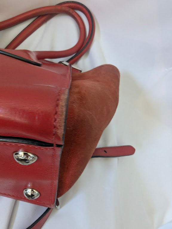 Prada Glace Calf and Suede Mini Red Handbag with Crossbody Strap