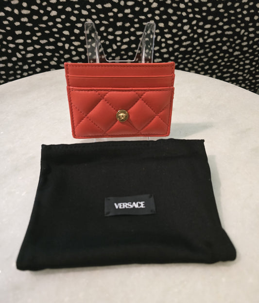 Versace Mini-Medusa Coral Quilted Lambskin Card Holder - NEW