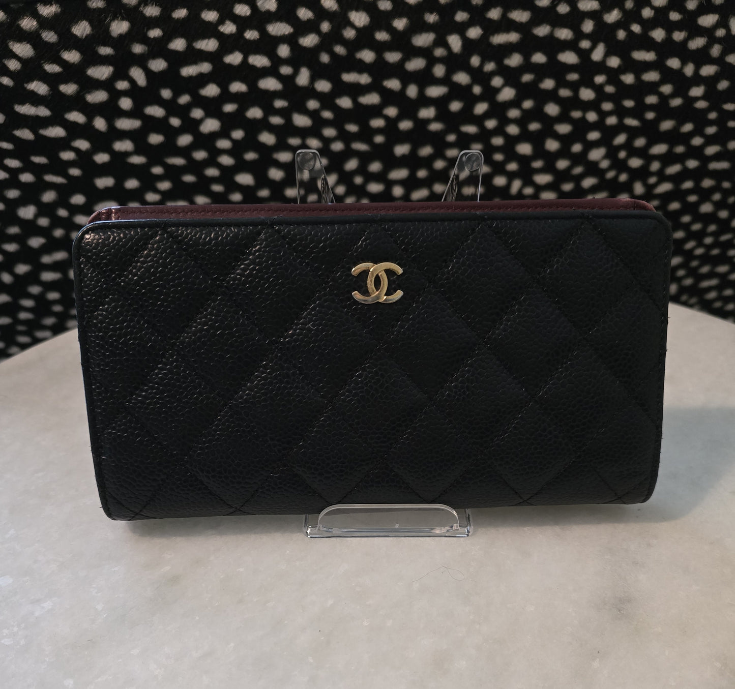 CHANEL Black Caviar Quilted Wallet W/ Chain