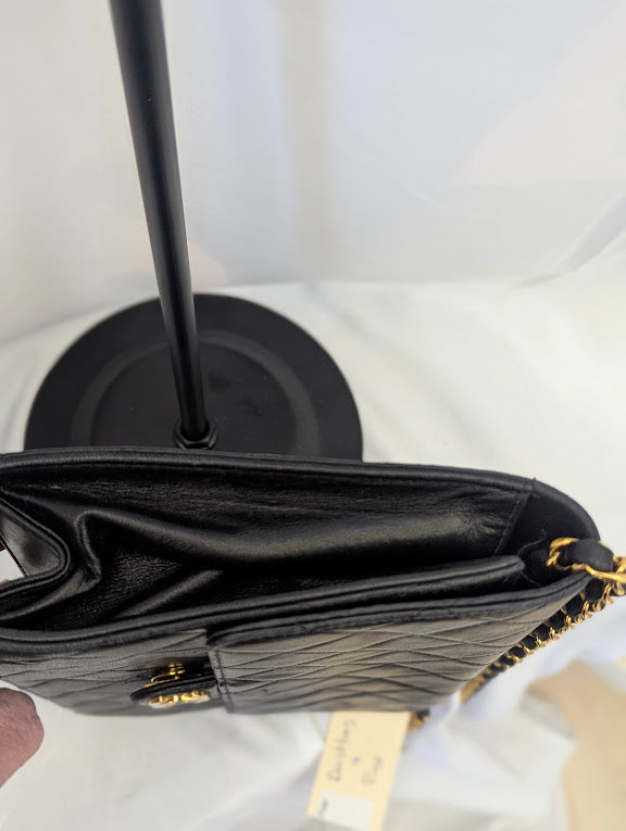 Chanel Vintage Small Classic Flap Black Shoulder Bag 24kt Gold Plated Series 4