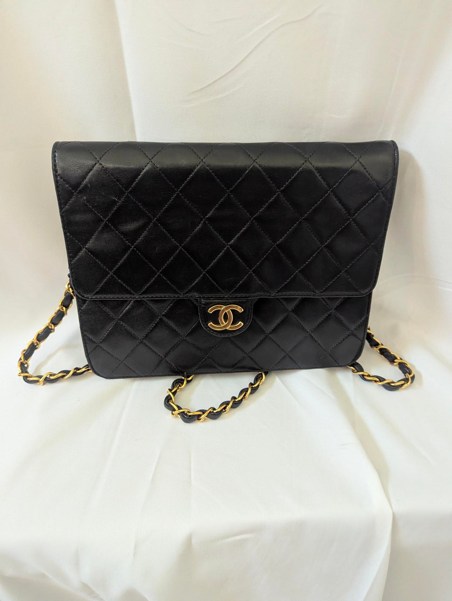 Chanel Vintage Small Classic Flap Black Shoulder Bag 24kt Gold Plated Series 4