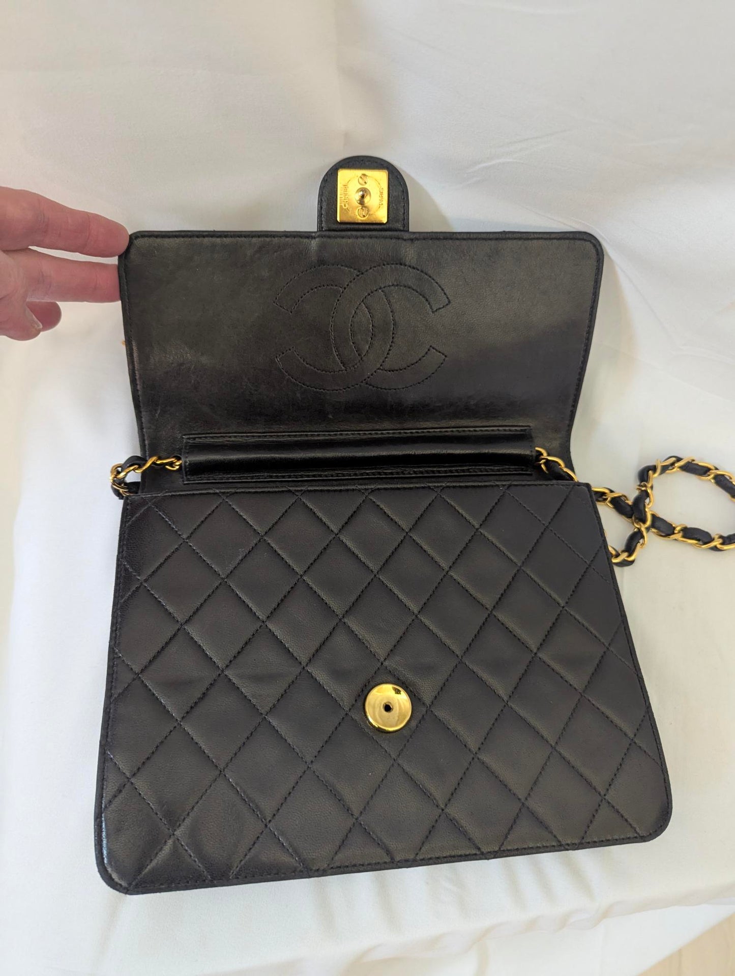 Chanel Vintage Small Classic Flap Black Shoulder Bag 24kt Gold Plated Series 4