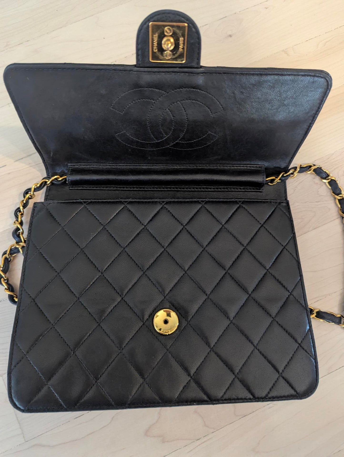 Chanel Vintage Small Classic Flap Black Shoulder Bag 24kt Gold Plated Series 4