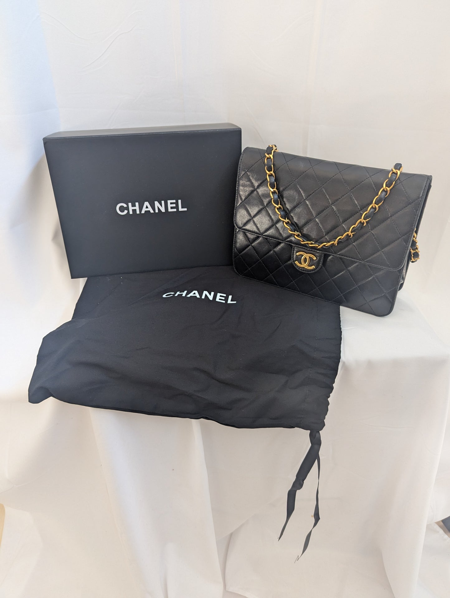 Chanel Vintage Small Classic Flap Black Shoulder Bag 24kt Gold Plated Series 4