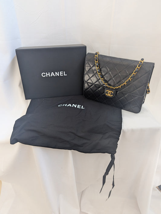 Chanel Vintage Small Classic Flap Black Shoulder Bag 24kt Gold Plated Series 4