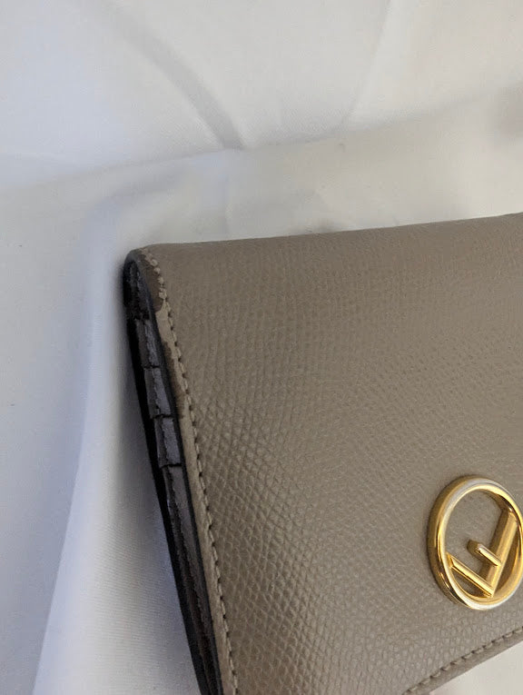 Fendi Neutral Leather F Bifold Wallet