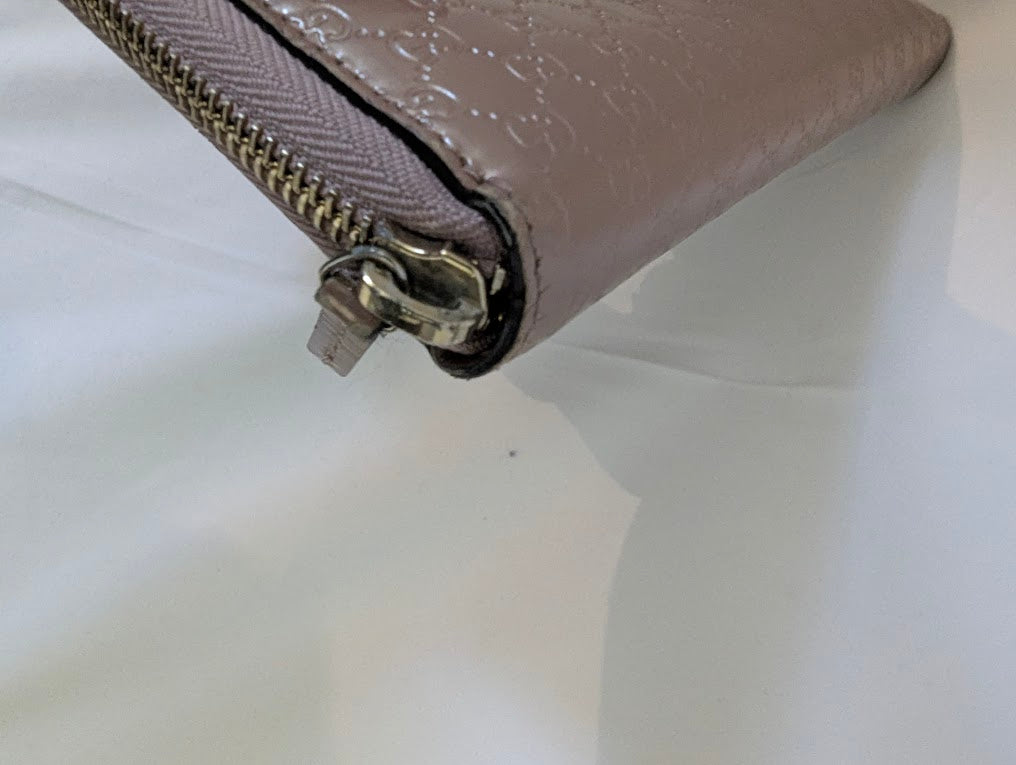 Gucci Light Pink Metallic GG Wallet with Bow Charm Accents with Box