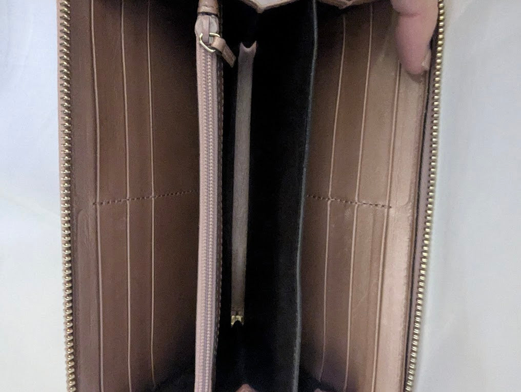 Gucci Light Pink Metallic GG Wallet with Bow Charm Accents with Box
