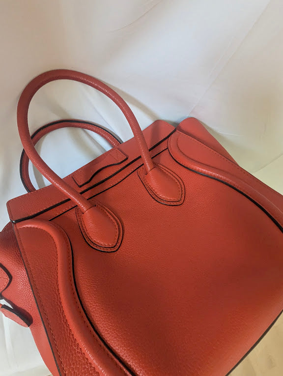 Celine Logo Micro Luggage Red Handbag