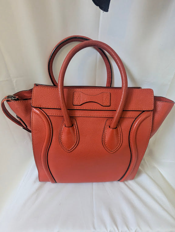 Celine Logo Micro Luggage Red Handbag