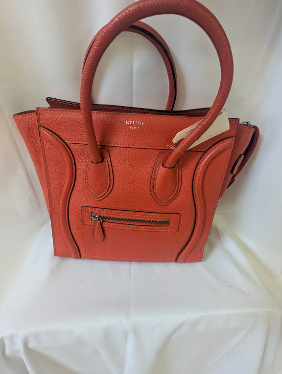 Celine Logo Micro Luggage Red Handbag