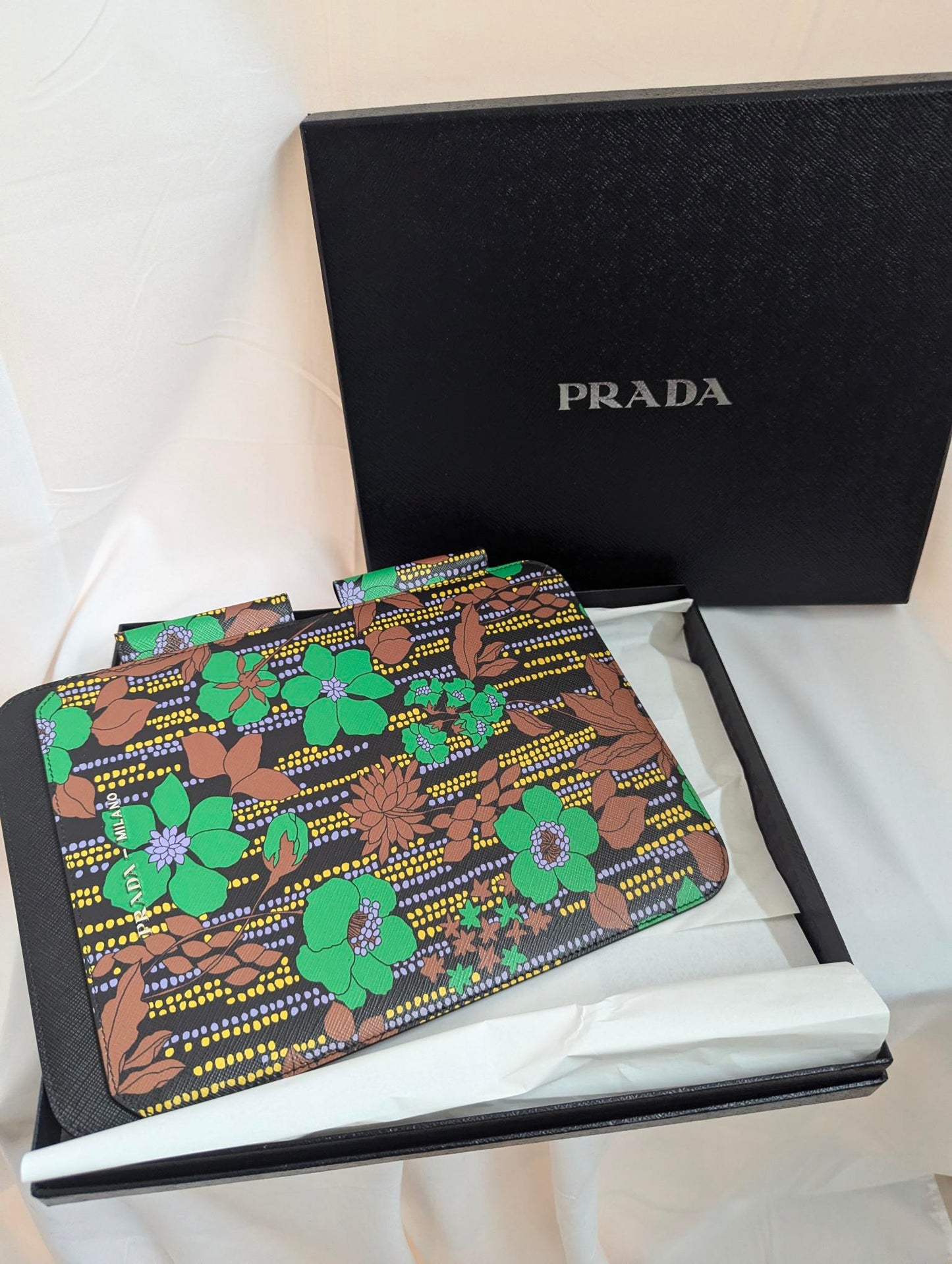 Prada Green Floral IPad Case New in Box