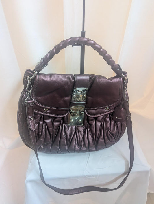 Miu Miu Purple Ruched Leather Handbag