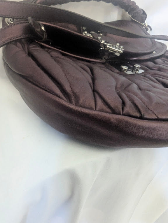 Miu Miu Purple Ruched Leather Handbag