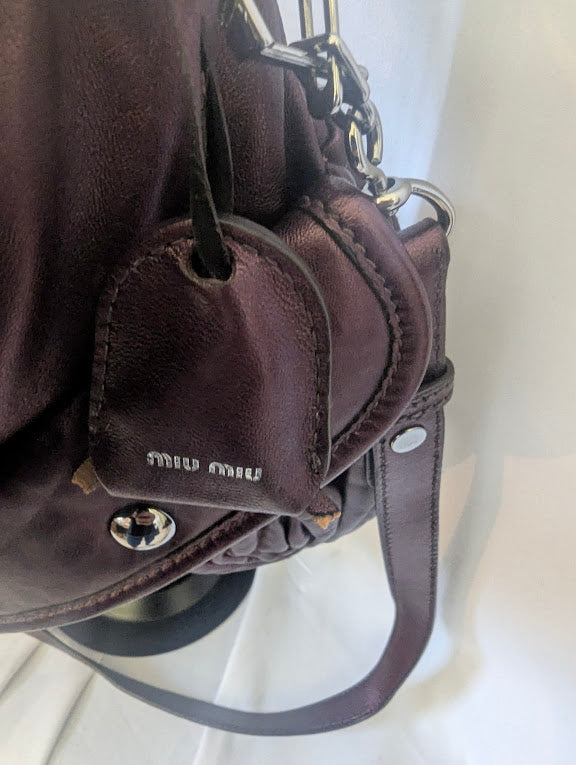 Miu Miu Purple Ruched Leather Handbag