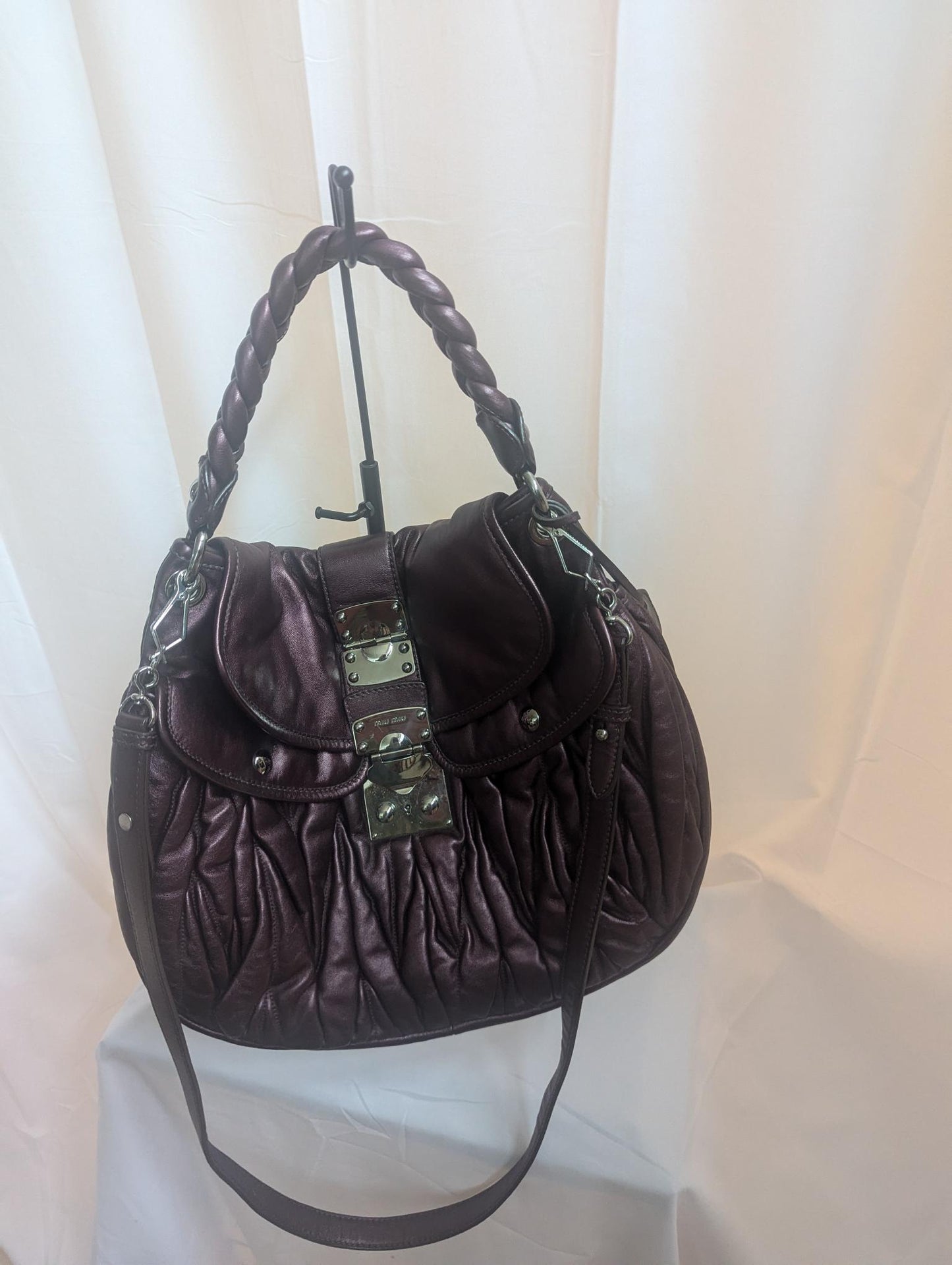 Miu Miu Purple Ruched Leather Handbag