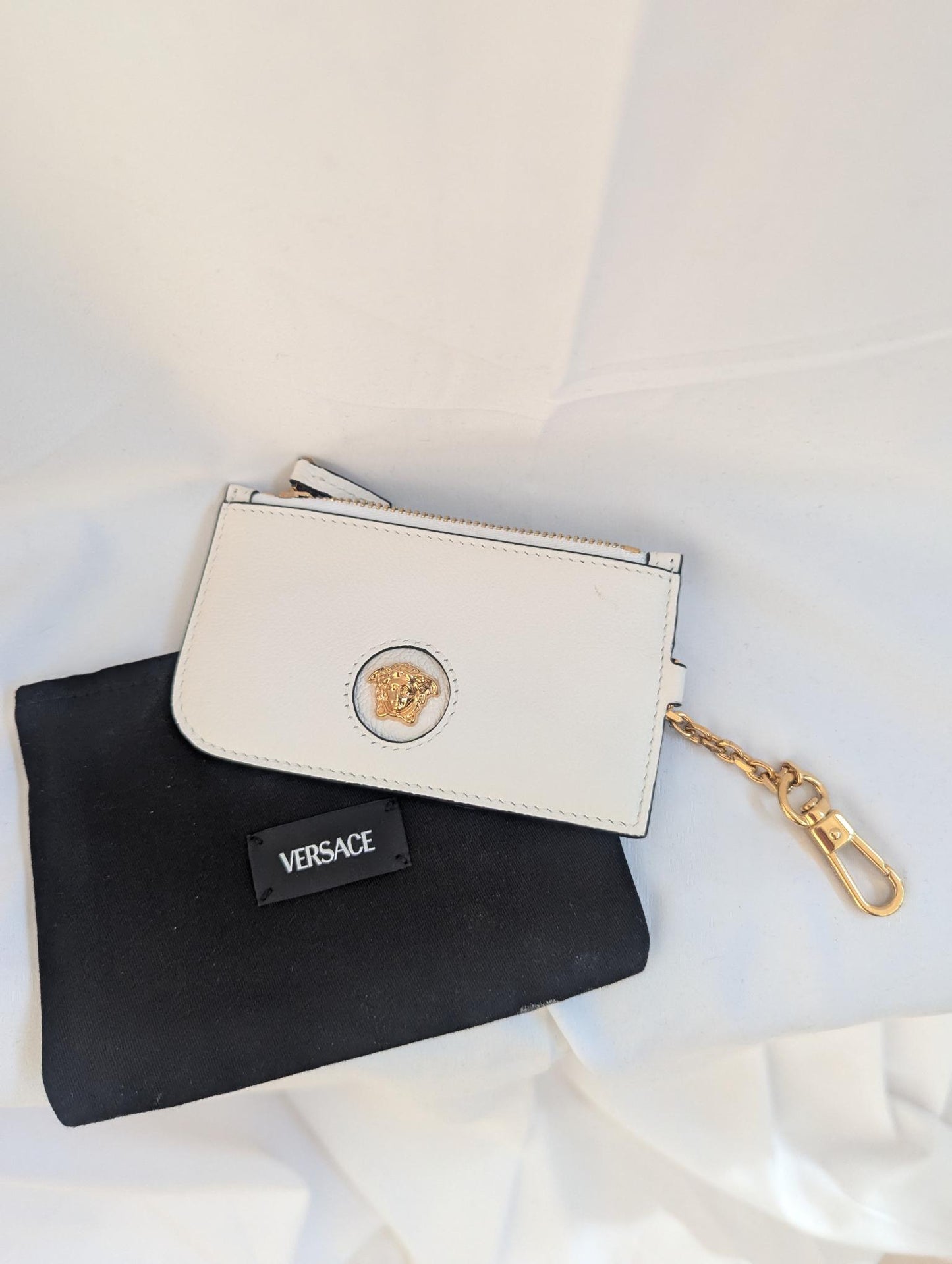 Versace White Medusa Zip Card Case Vitello