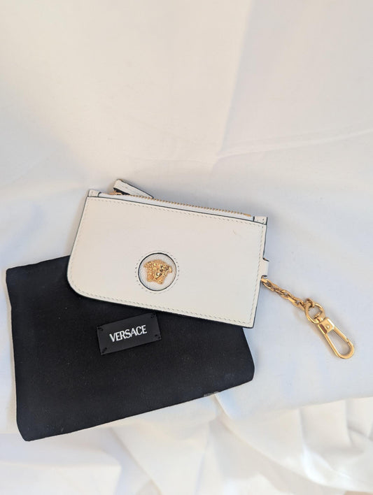 Versace White Medusa Zip Card Case Vitello