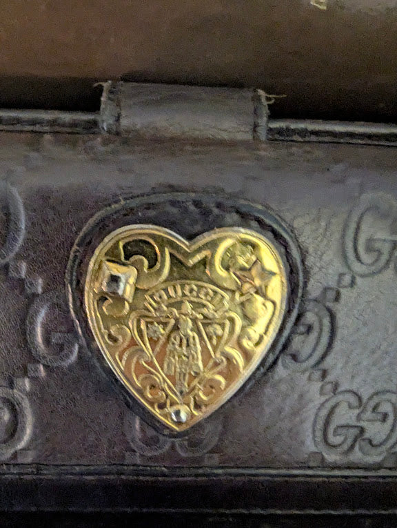 Gucci Dark Brown GG with Gold Metal Heart Wallet in Box