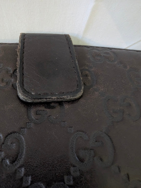 Gucci Dark Brown GG with Gold Metal Heart Wallet in Box