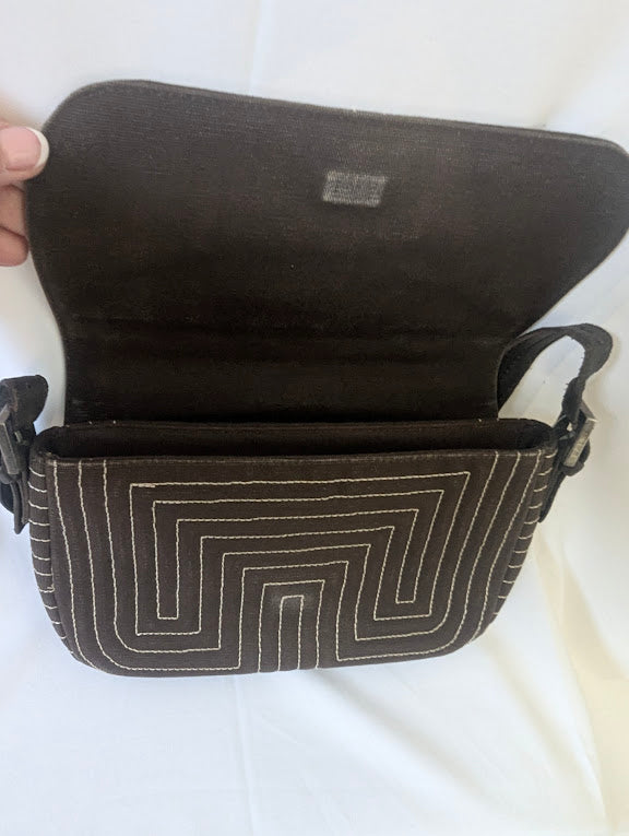 Bally Brown Canvas Handbag with Geometric Stitching