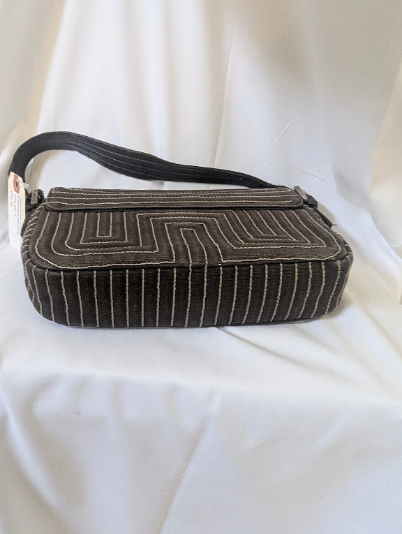 Bally Brown Canvas Handbag with Geometric Stitching