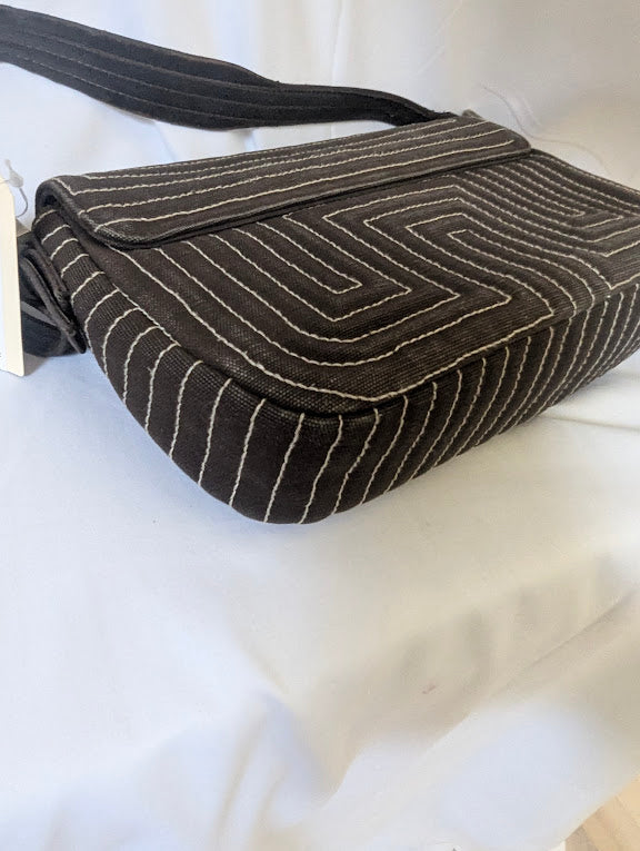 Bally Brown Canvas Handbag with Geometric Stitching