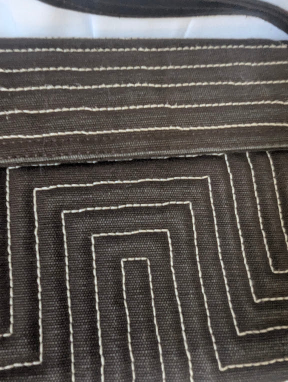 Bally Brown Canvas Handbag with Geometric Stitching