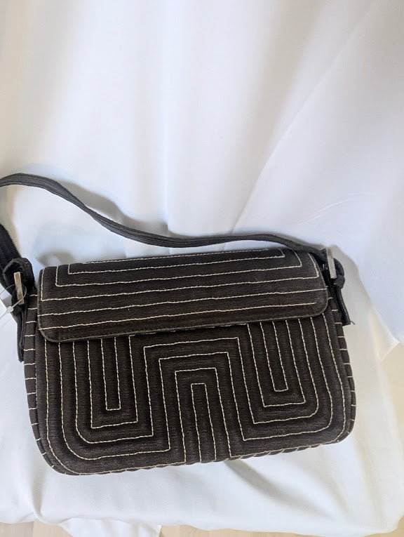 Bally Brown Canvas Handbag with Geometric Stitching
