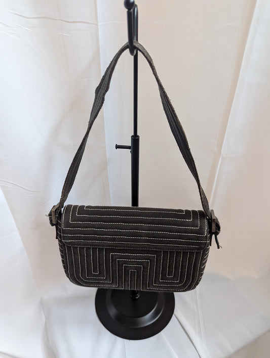 Bally Brown Canvas Handbag with Geometric Stitching