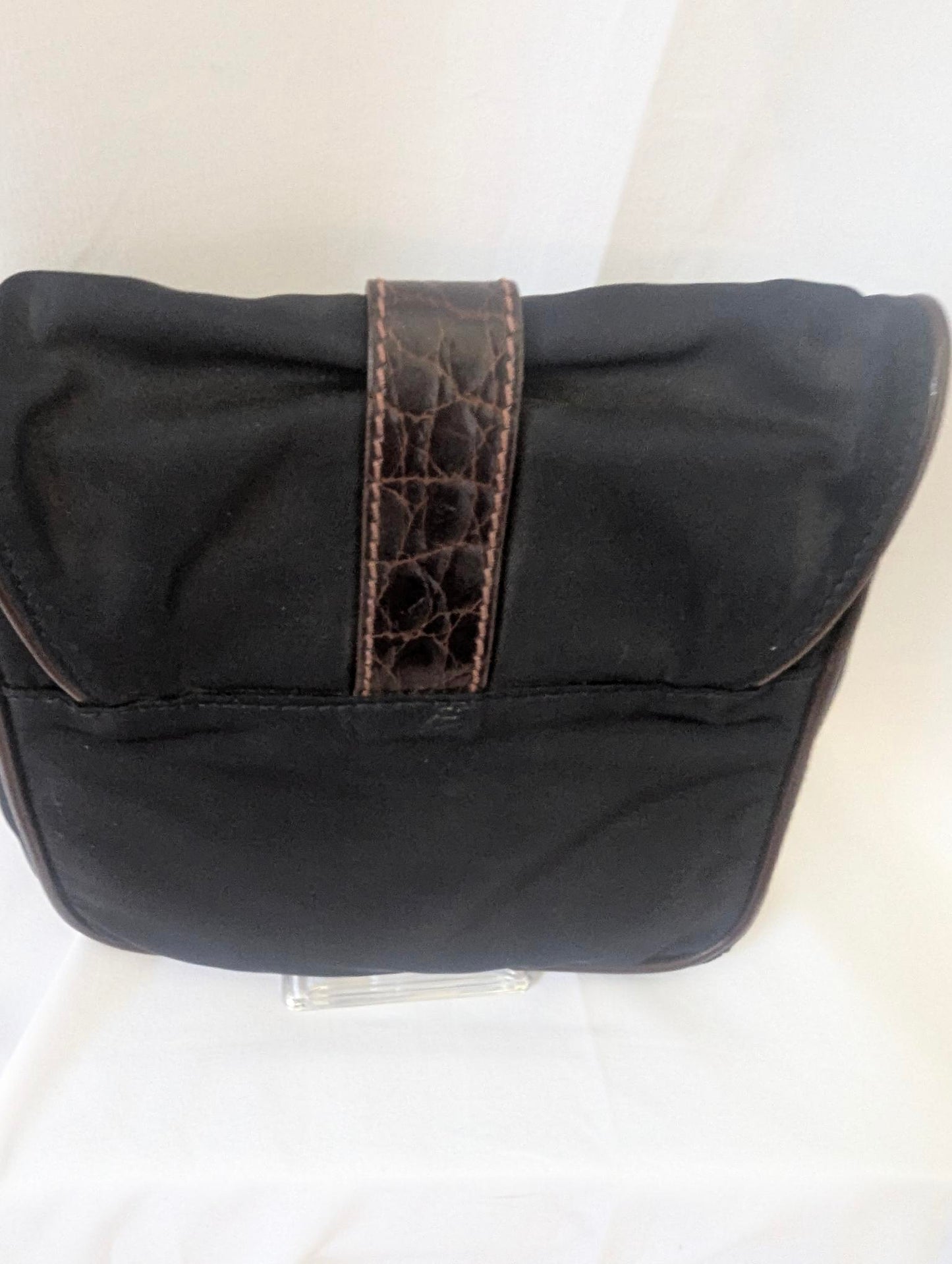 Prada Black Nylon Belt Pouch with Brown Leather