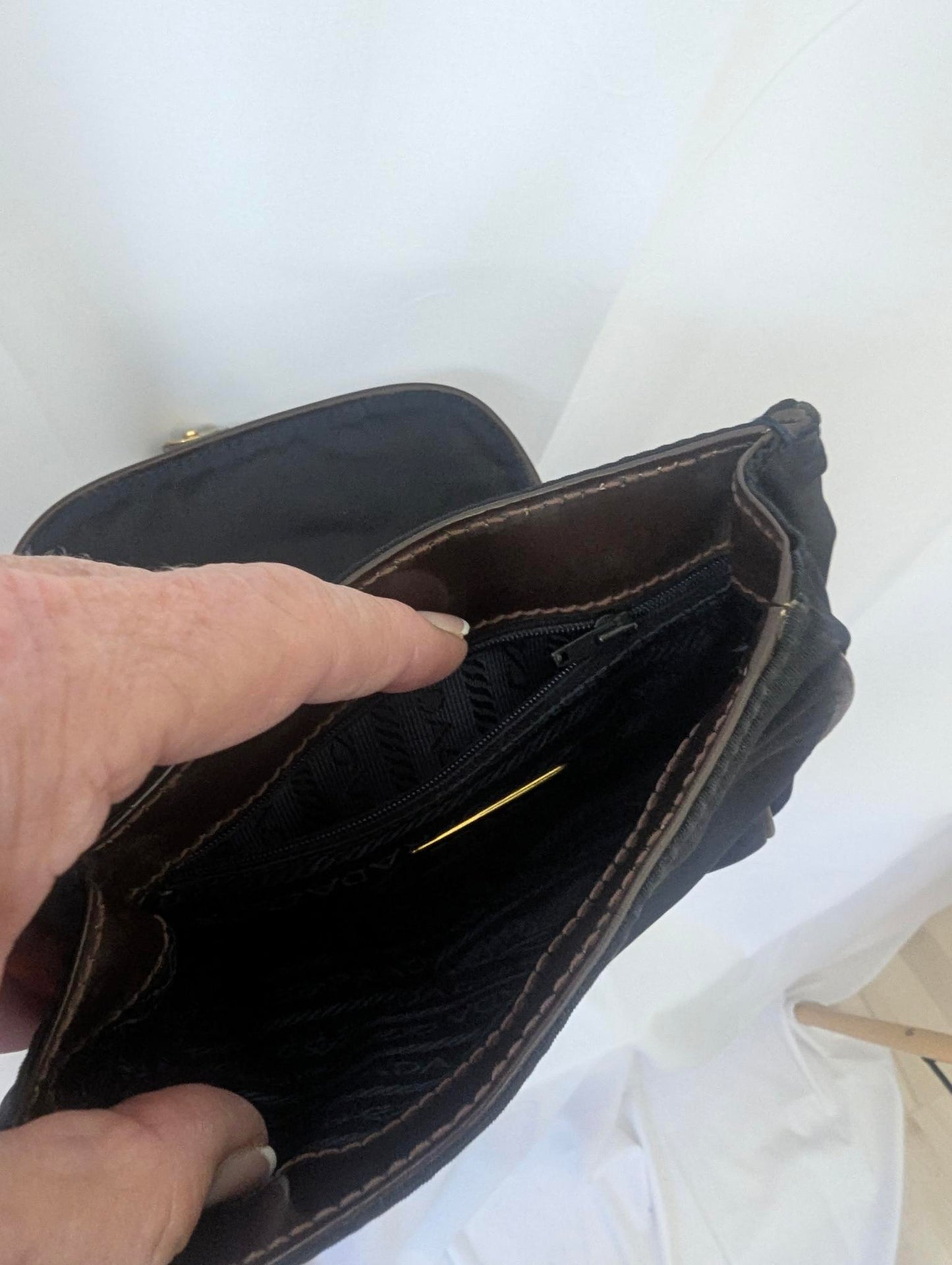 Prada Black Nylon Belt Pouch with Brown Leather