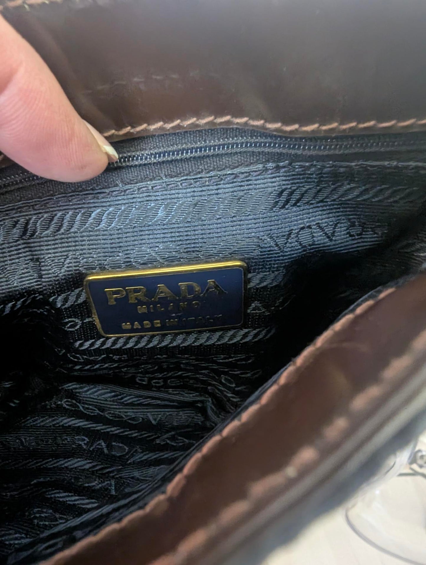 Prada Black Nylon Belt Pouch with Brown Leather