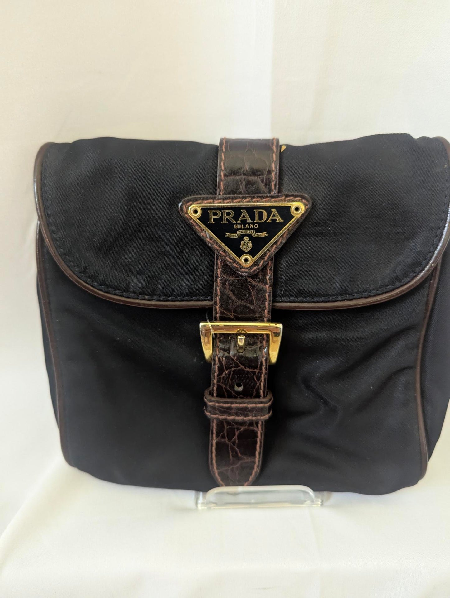 Prada Black Nylon Belt Pouch with Brown Leather