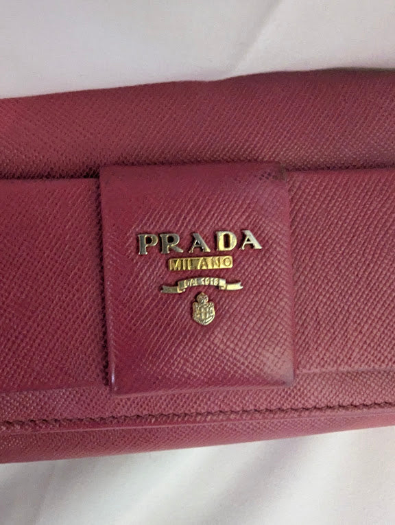 Prada BrightPink Wallet with Bow in Box