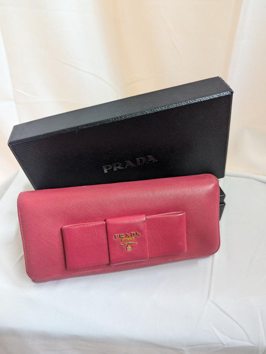 Prada Dark Pink Wallet with Bow in Box
