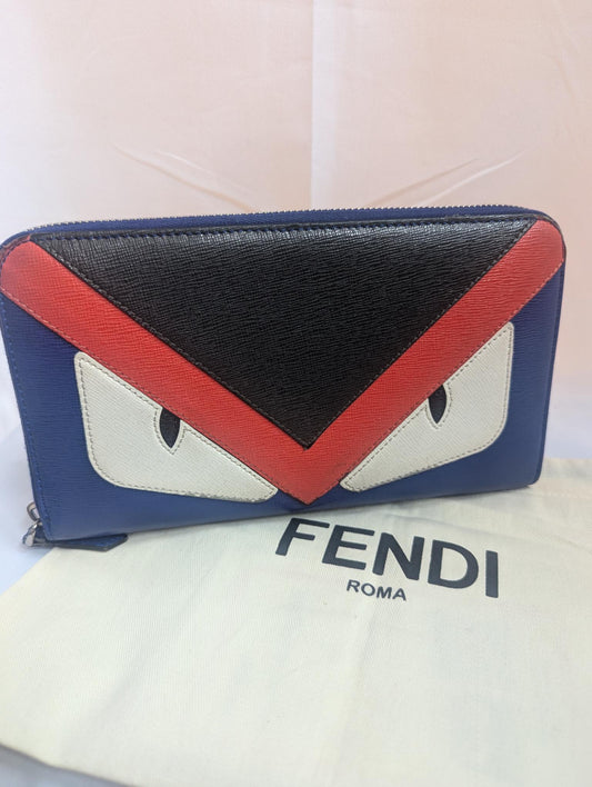 Fendi Navy Leather Monster Eyes Continental Wallet