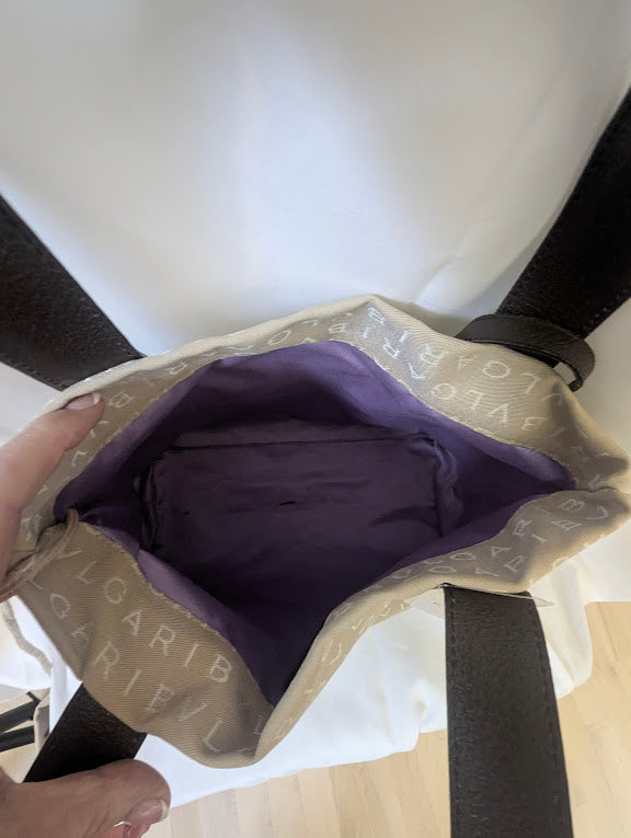 Bvlgari Beige Canvas Tote Bag with Two Pouches