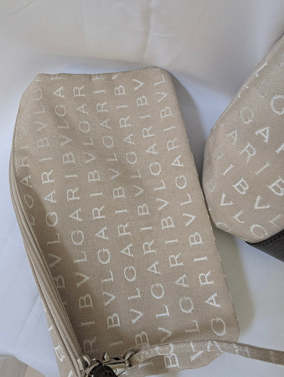 Bvlgari Beige Canvas Tote Bag with Two Pouches