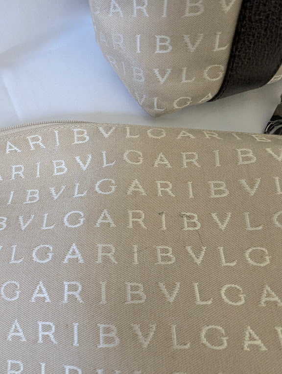 Bvlgari Beige Canvas Tote Bag with Two Pouches