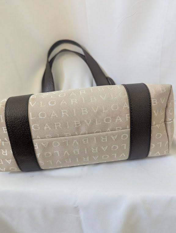 Bvlgari Beige Canvas Tote Bag with Two Pouches