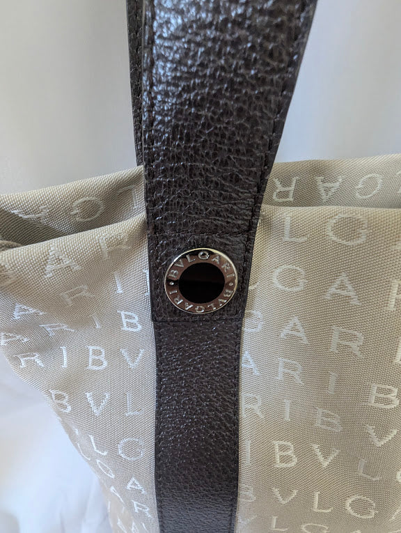 Bvlgari Beige Canvas Tote Bag with Two Pouches