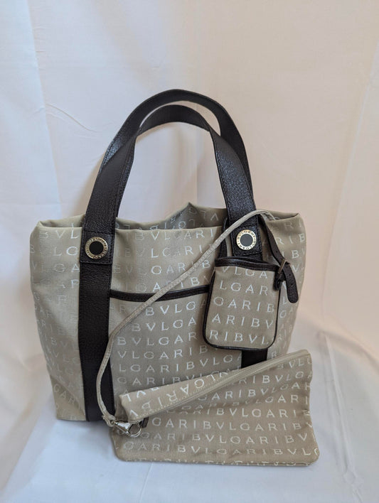 Bvlgari Beige Tote Bag with Two Pouches