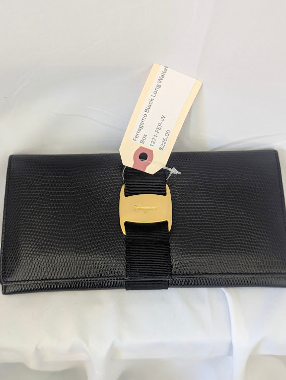 Ferragamo Black Long Wallet in Box