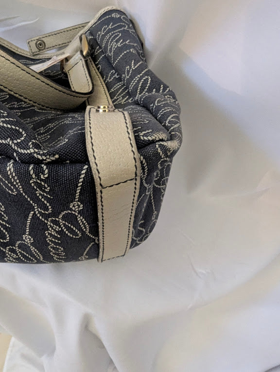 Gucci Script Logo Black Canvas Calfskin Hobo Shoulder Bag