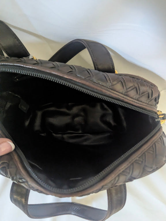 Bally Dark Brown Quilted Leather Handbag with Tassel