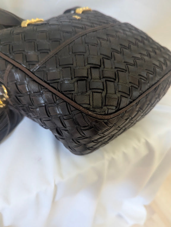Bally Dark Brown Quilted Leather Handbag with Tassel