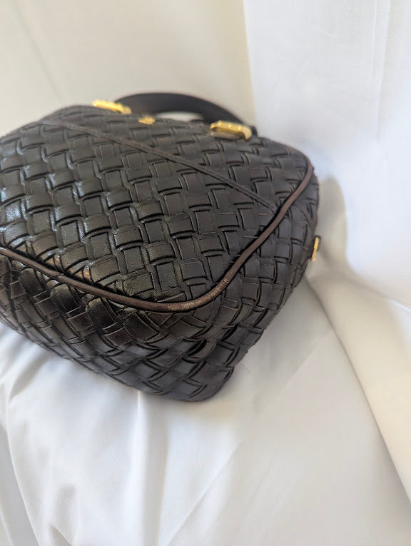 Bally Dark Brown Quilted Leather Handbag with Tassel