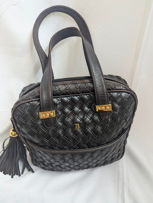 Bally Dark Brown Quilted Leather Handbag with Tassel