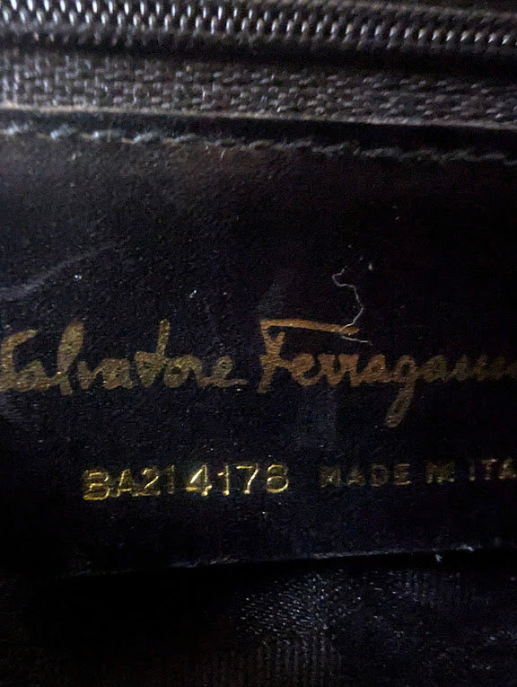 Ferragamo Black Patent Leather Gancini Handbag